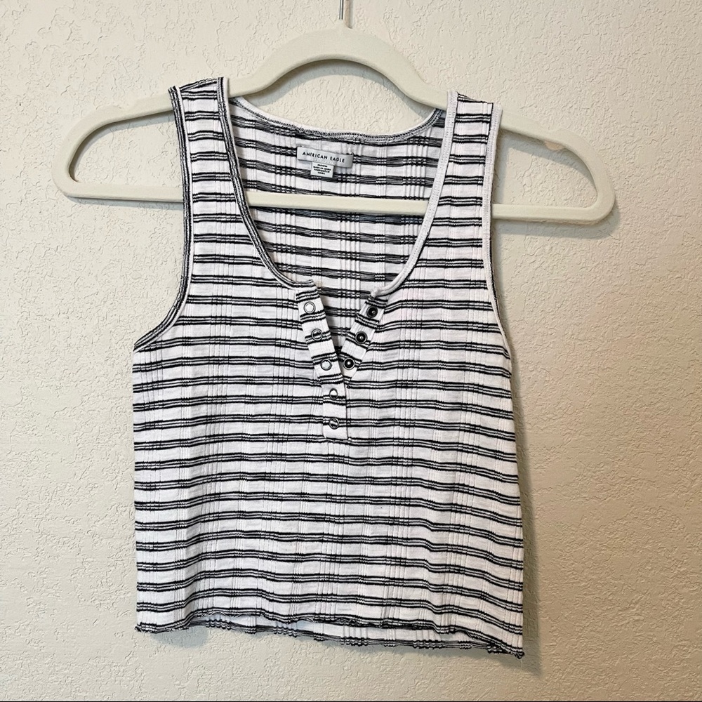 American Eagle Cropped Ribbed Henley Tank Striped